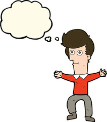 cartoon startled man with thought bubble
