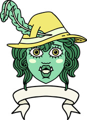 Retro Tattoo Style orc bard character with banner