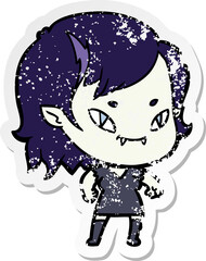 distressed sticker of a cartoon friendly vampire girl