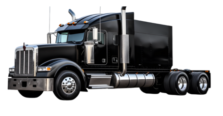 Black cargo truck isolated on transparent background