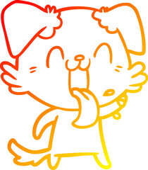 warm gradient line drawing of a cartoon panting dog