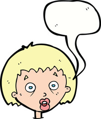 cartoon shocked woman with speech bubble
