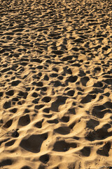 Detail of the sand on the beach with the dawn sun hitting it.