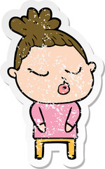 distressed sticker of a cartoon calm woman