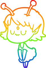 rainbow gradient line drawing of a cartoon alien girl