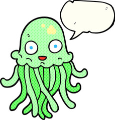 freehand drawn comic book speech bubble cartoon octopus