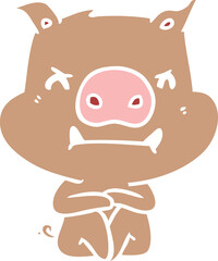 angry flat color style cartoon pig