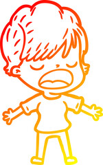 warm gradient line drawing of a cartoon woman talking