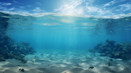Fototapeta na wymiar Calm Underwater Seascape with Sunlight and Coral Reefs