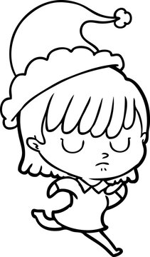 recommend clip art: hand drawn line drawing of a woman wearing santa hat