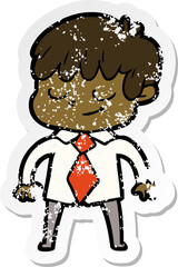 distressed sticker of a cartoon happy boy