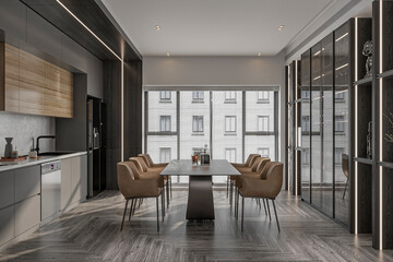 Naklejka na ściany i meble dining room interior with smart and luxurious furniture