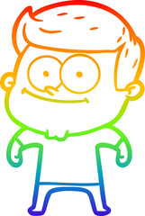 rainbow gradient line drawing of a cartoon happy man