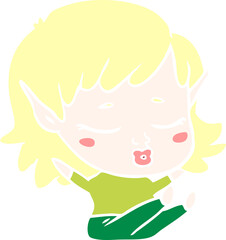 pretty flat color style cartoon elf girl sitting