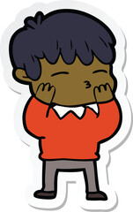 sticker of a cartoon curious boy