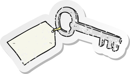 retro distressed sticker of a cartoon key with tag