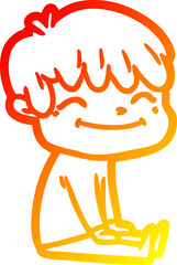 warm gradient line drawing of a cartoon happy boy