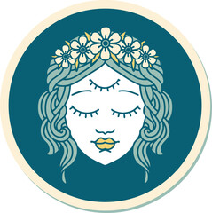 sticker of tattoo in traditional style of female face with third eye