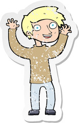 retro distressed sticker of a cartoon happy man