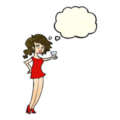 cartoon woman at party with thought bubble