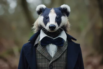 Fotobehang Intelligent Anthropomorphic badger wearing business manager suit. Wildlife creature dressed in office costume. Generate ai © anatolir