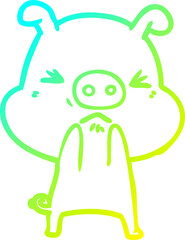 cold gradient line drawing of a cartoon angry pig