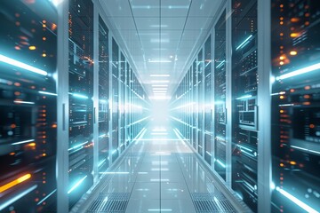 Data Center Server room. Futuristic network technology background