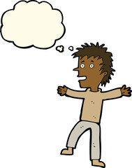 cartoon happy man with thought bubble