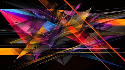 abstract colorful geometric triangle on black background - obrazy, fototapety, plakaty