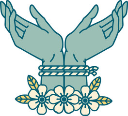 iconic tattoo style image of hands tied