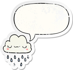 cartoon storm cloud with speech bubble distressed distressed old sticker