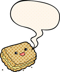 cartoon biscuit with speech bubble in comic book style