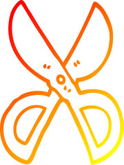 warm gradient line drawing of a cartoon open scissors