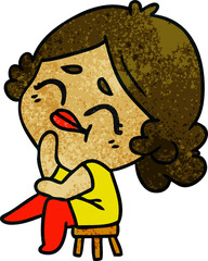 freehand drawn textured cartoon of a kawaii woman