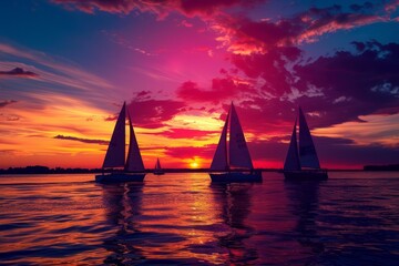 Yachts Bask in Glow of Sunset on Calm Seas