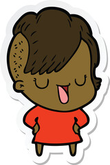 sticker of a cute cartoon girl with hipster haircut