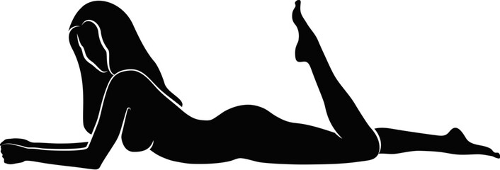 lying woman silhouette, physical exercise - 775860258