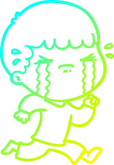 cold gradient line drawing of a cartoon man crying