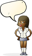 cartoon woman with hands on hips with speech bubble