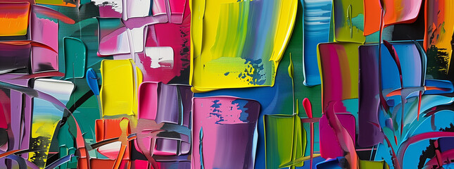 Vibrant Abstract Acrylic Paint Strokes on Canvas
