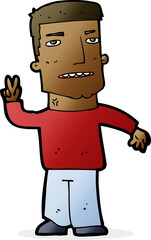 cartoon man giving peace sign