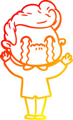 warm gradient line drawing of a cartoon man crying