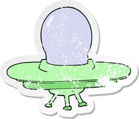 retro distressed sticker of a cartoon flying saucer