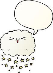 happy cartoon cloud with speech bubble in smooth gradient style