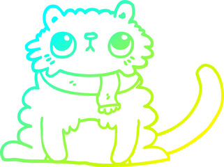 cold gradient line drawing of a cartoon cat