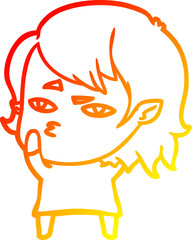 warm gradient line drawing of a cartoon vampire girl