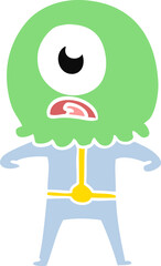 flat color style cartoon cyclops alien spaceman
