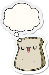 cartoon slice of bread with thought bubble as a printed sticker