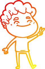 warm gradient line drawing of a cartoon friendly man