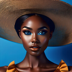 Elegant and Captivating Black Queens Posed Against Stunning Blue Background(Generative AI) - obrazy, fototapety, plakaty